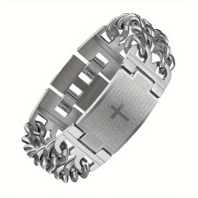 Double Row Stainless Cross Bracelet
