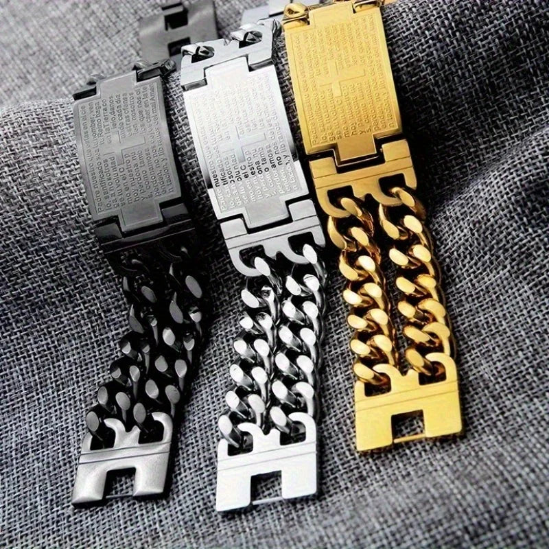 Double Row Stainless Cross Bracelet