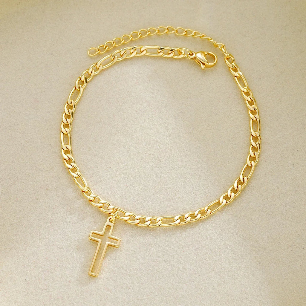 Gold Hollow Cross Bracelet