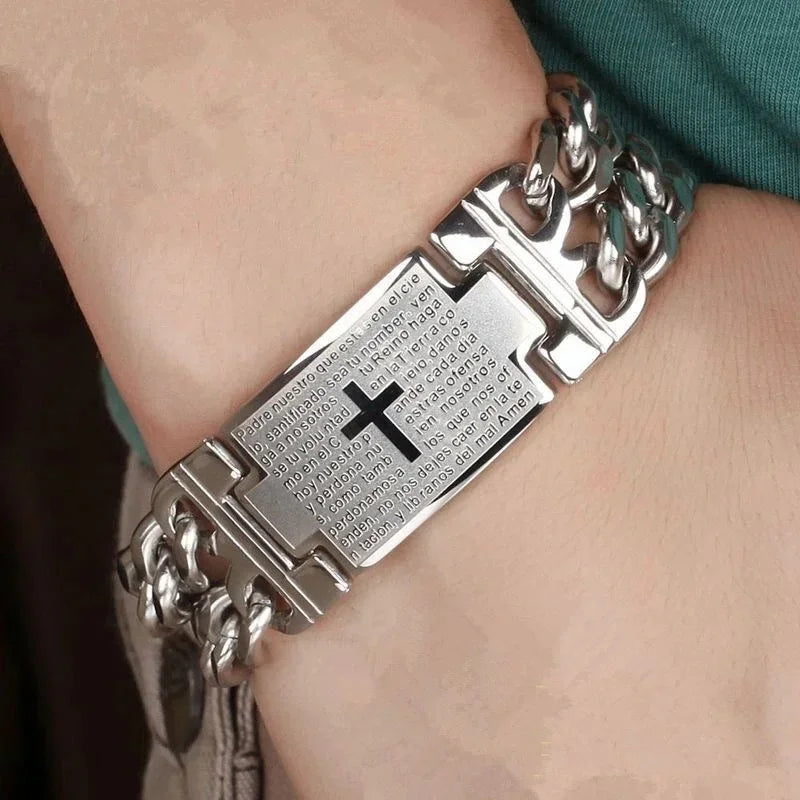 Double Row Stainless Cross Bracelet