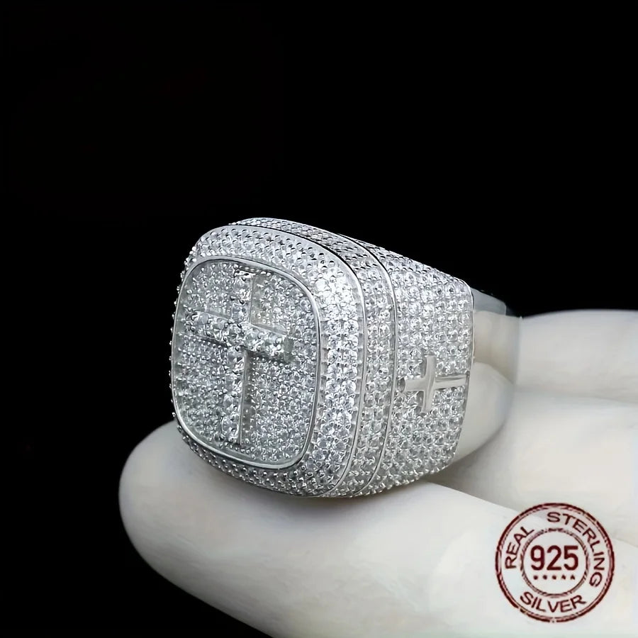 Silver CZ Cross Ring