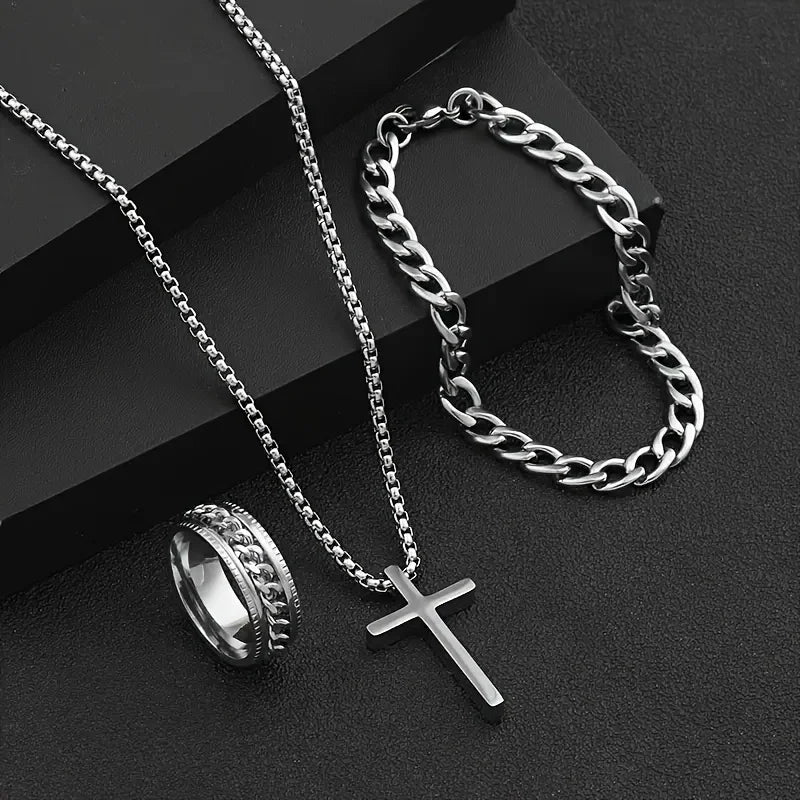 Titanium Cross Bracelet Set (3pcs)