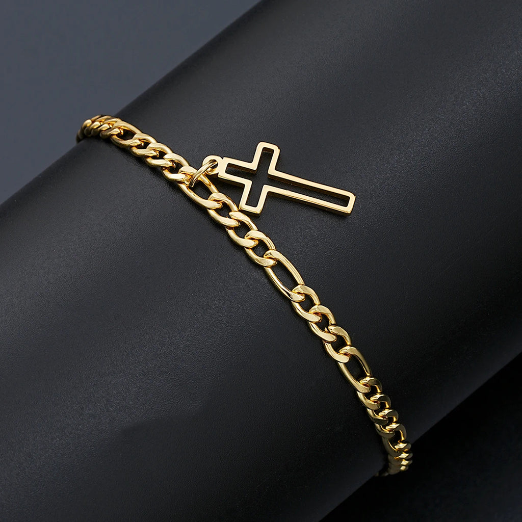 Gold Hollow Cross Bracelet