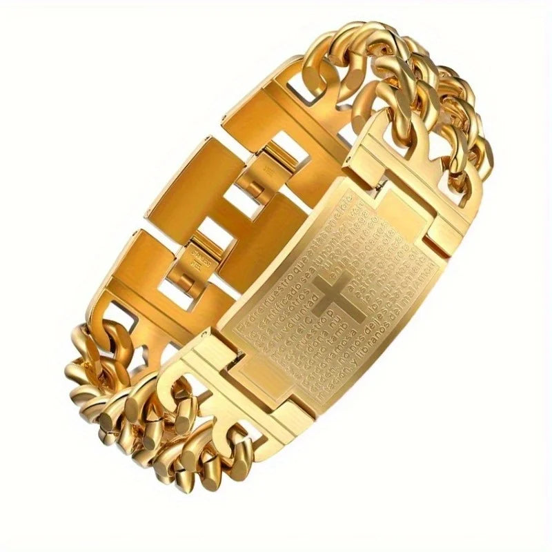 Double Row Stainless Cross Bracelet