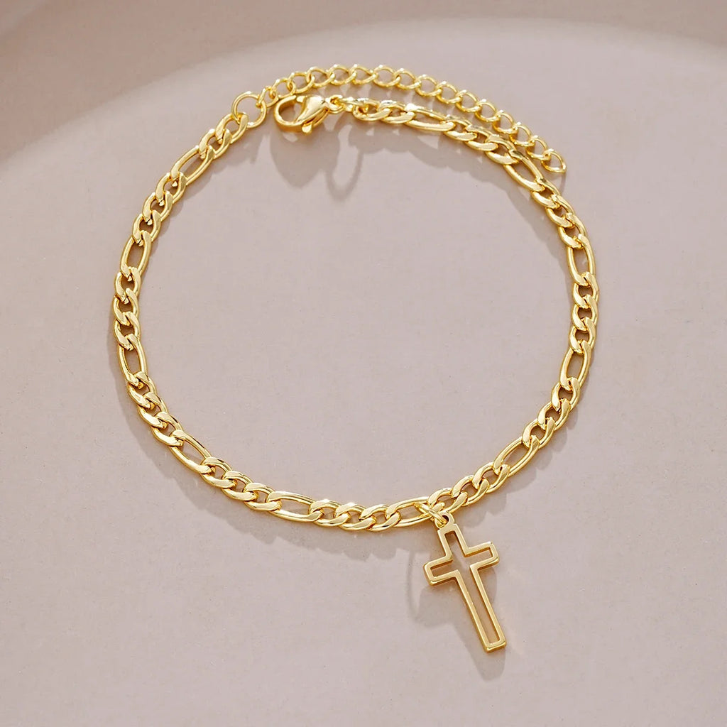 Gold Hollow Cross Bracelet