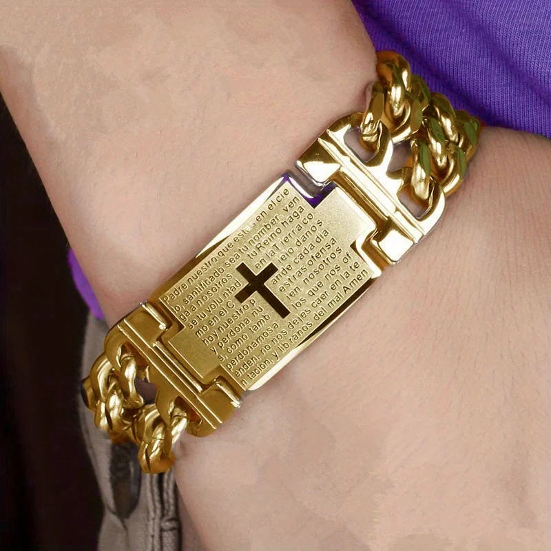 Double Row Stainless Cross Bracelet