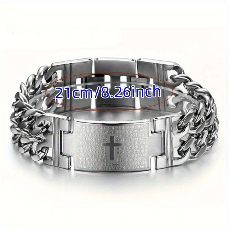 Double Row Stainless Cross Bracelet