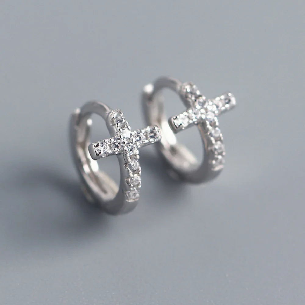 Zircon Cross Earrings (Men)