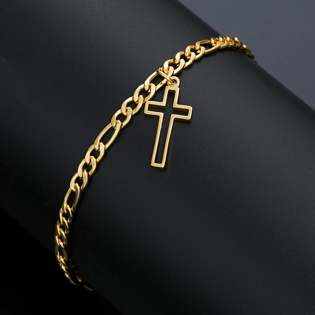 Gold Hollow Cross Bracelet