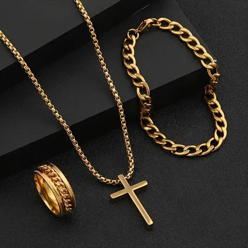 Titanium Cross Bracelet Set (3pcs)