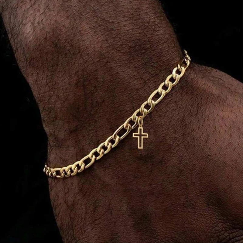 Gold Hollow Cross Bracelet