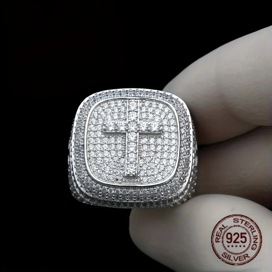 Silver CZ Cross Ring