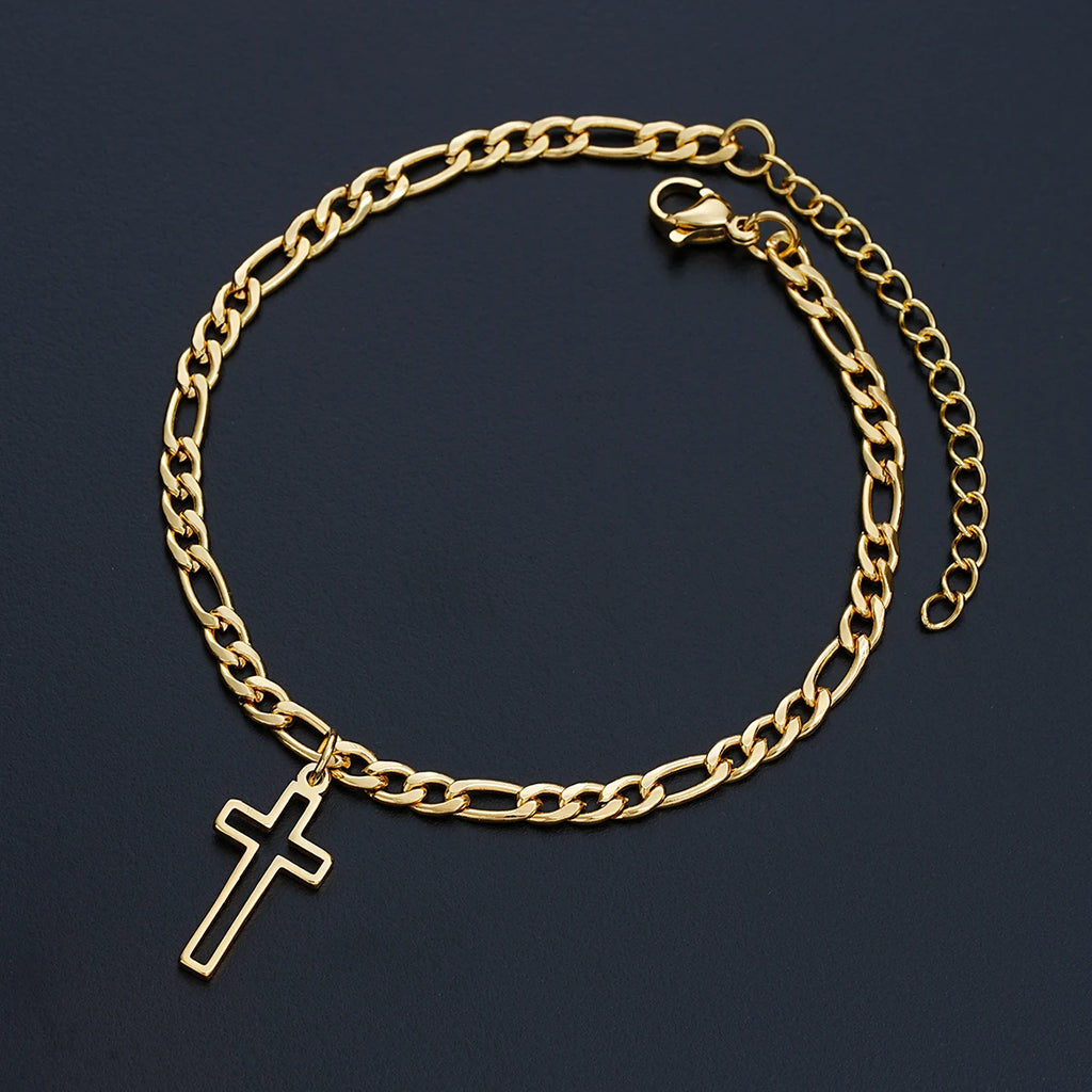 Gold Hollow Cross Bracelet