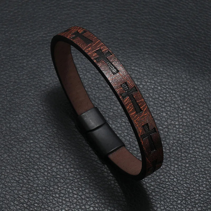 Leather Magnet Cross Bracelet