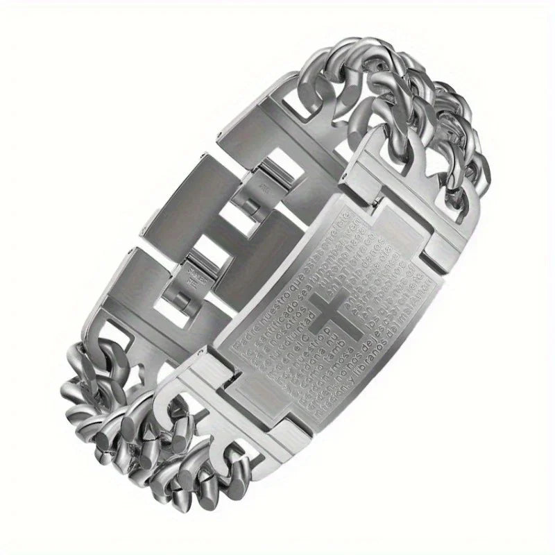 Double Row Stainless Cross Bracelet