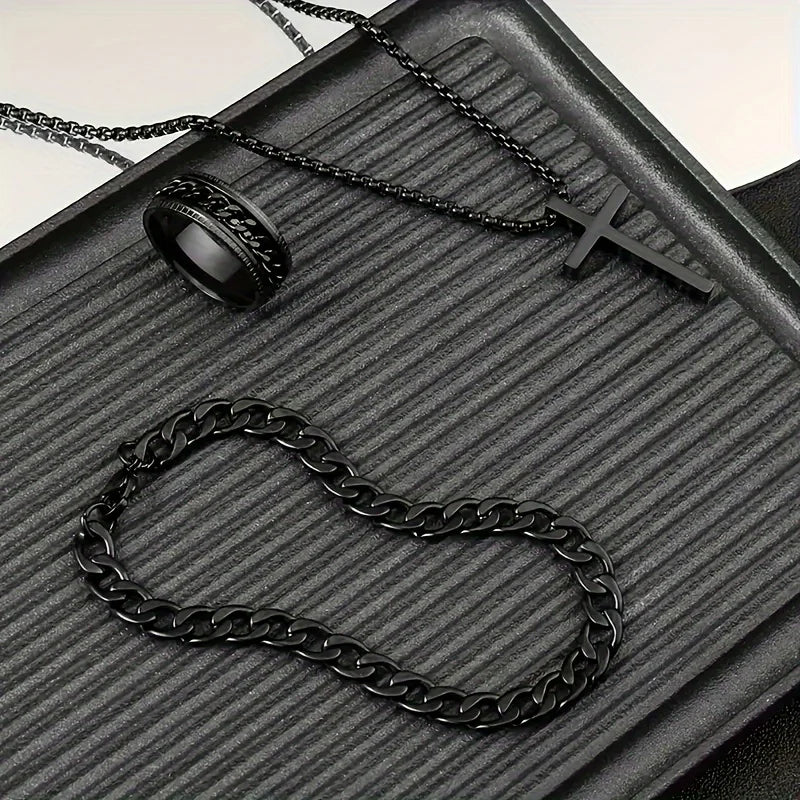 Titanium Cross Bracelet Set (3pcs)